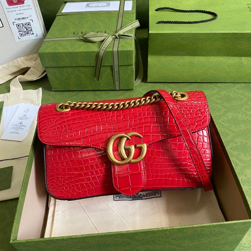 Gucci Chain Shoulder Bag 443497 Crocodile Red